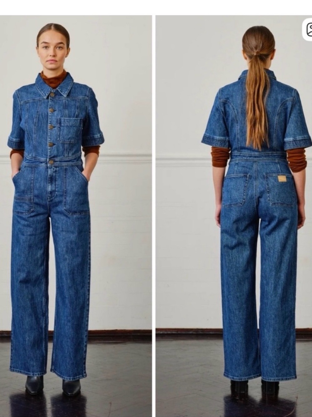 Anthropologie Blue Denim Short-Sleeve Jumpsuit